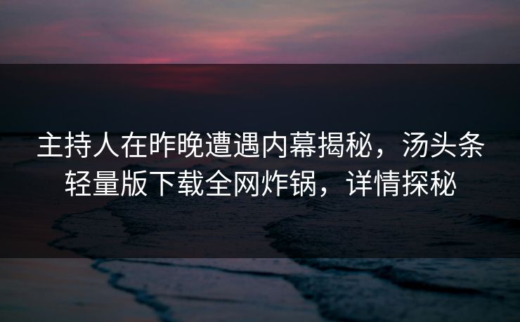 主持人在昨晚遭遇内幕揭秘，汤头条轻量版下载全网炸锅，详情探秘